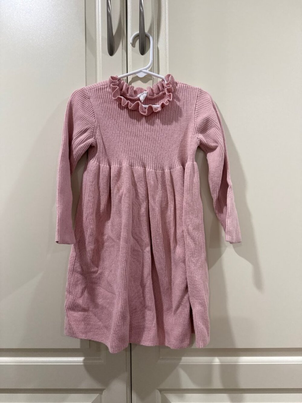 Baby Gap Girls Pink Ribbed Sweater Dress - Ruffle Neck - Size 4Y